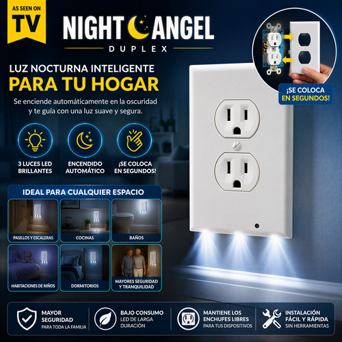 Enchufe Doble Inteligente con Luz Nocturna LED Automática – Seguridad y Comodidad para tu Hogar