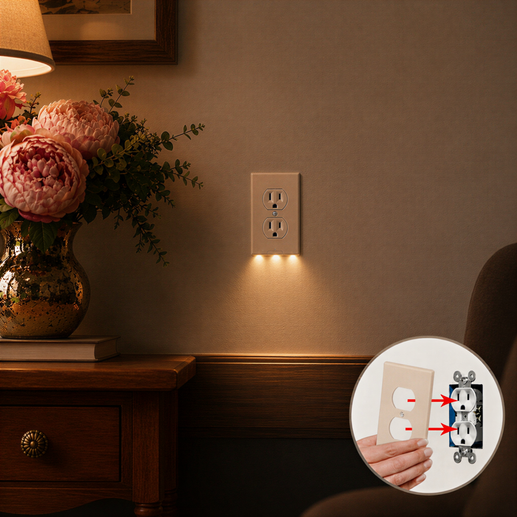 Enchufe Doble Inteligente con Luz Nocturna LED Automática – Seguridad y Comodidad para tu Hogar