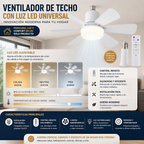 Ventilador de Techo con Luz LED Inteligente – Silencioso, Regulable, con Control Remoto e Instalación Fácil para tu Hogar