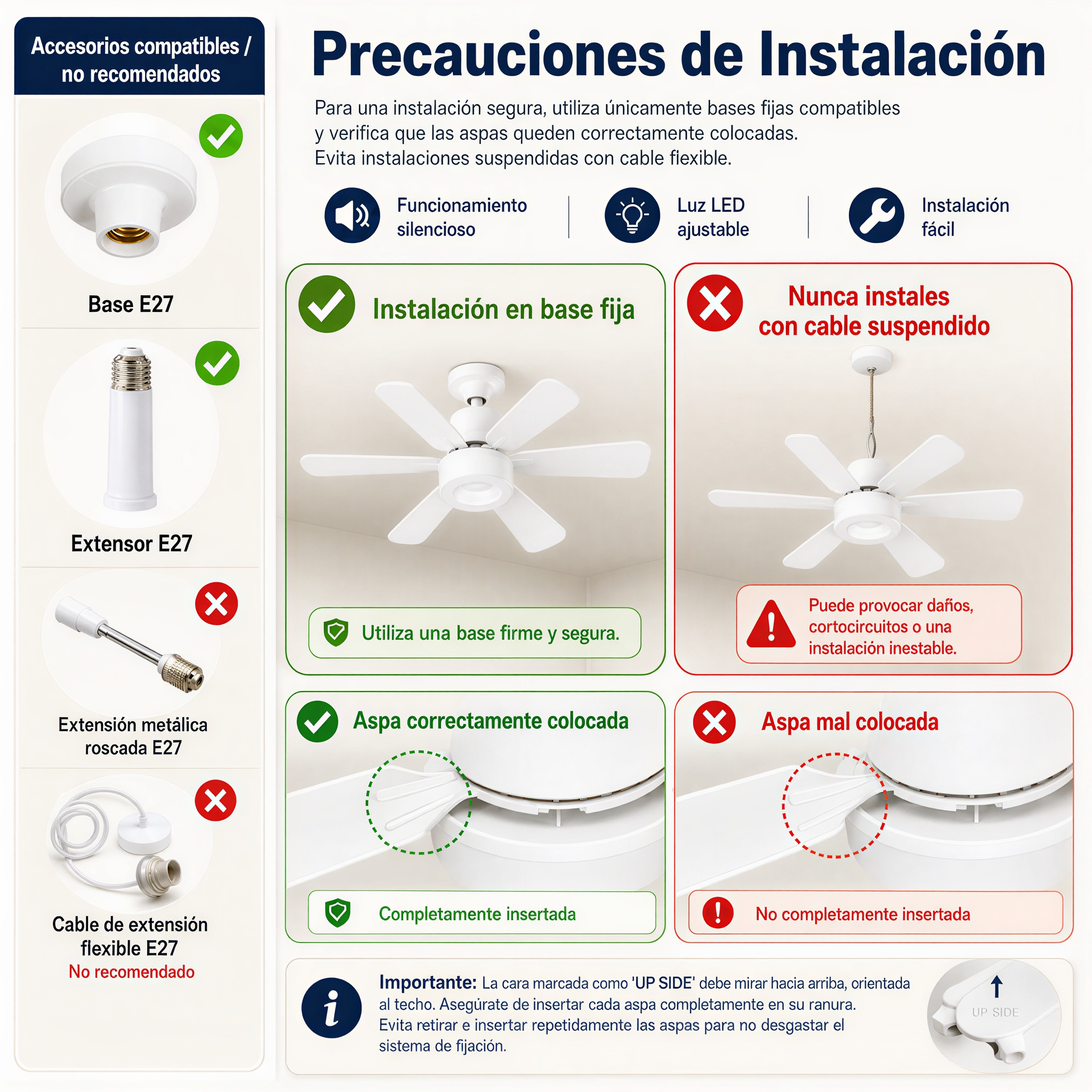 Ventilador de Techo con Luz LED Inteligente – Silencioso, Regulable, con Control Remoto e Instalación Fácil para tu Hogar