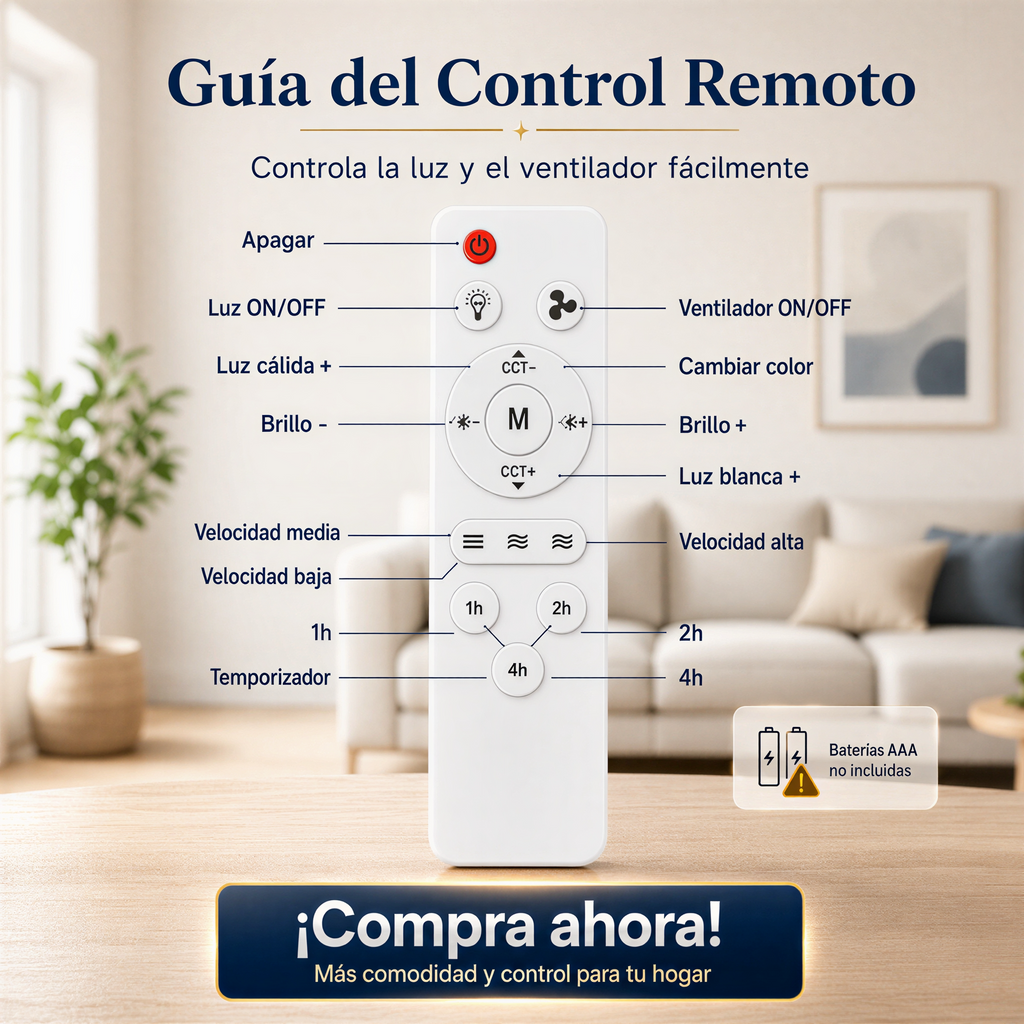 Ventilador de Techo con Luz LED Inteligente – Silencioso, Regulable, con Control Remoto e Instalación Fácil para tu Hogar