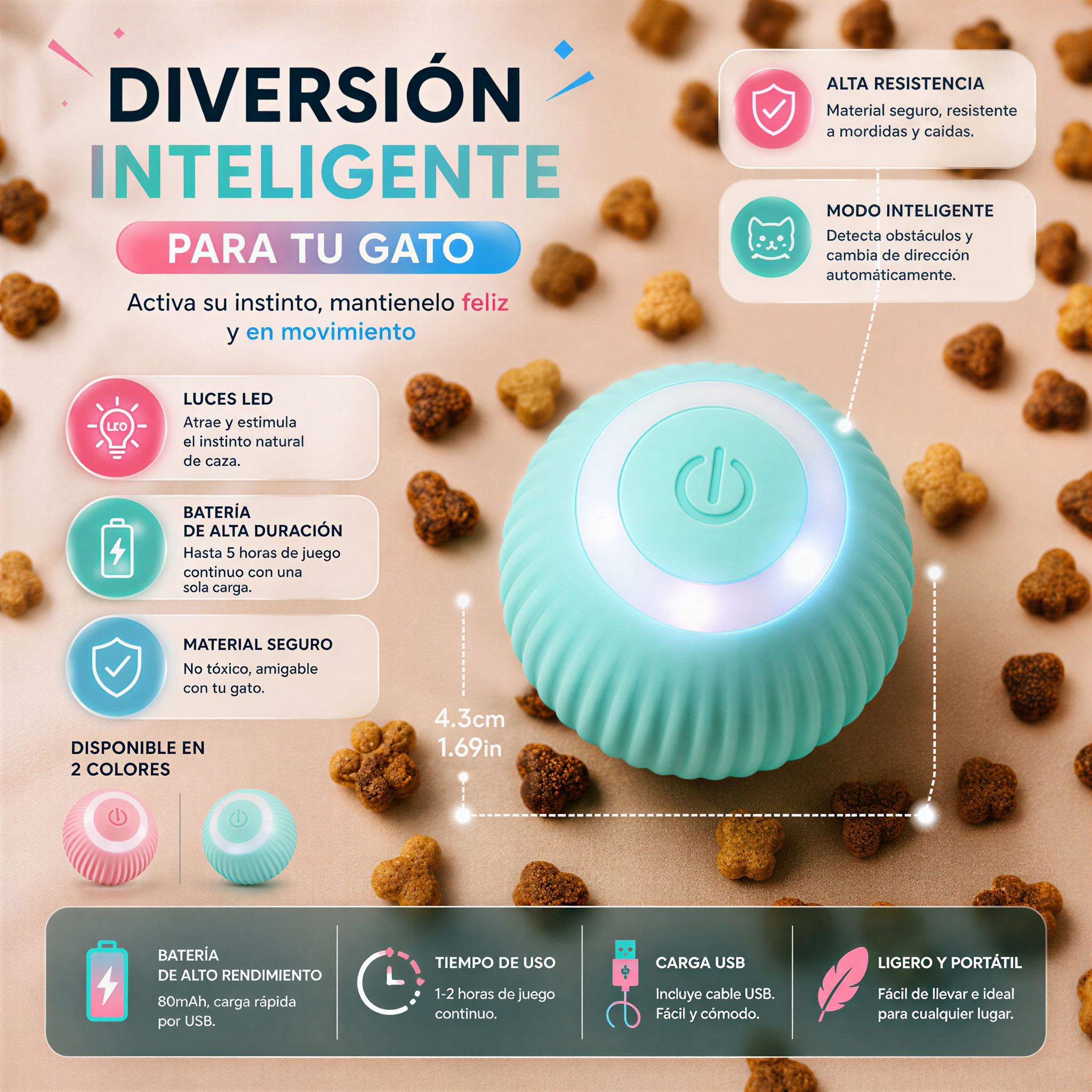 Smart Rolling Cat Ball™ | Pelota Interactiva Inteligente para Gatos con Movimiento Automático