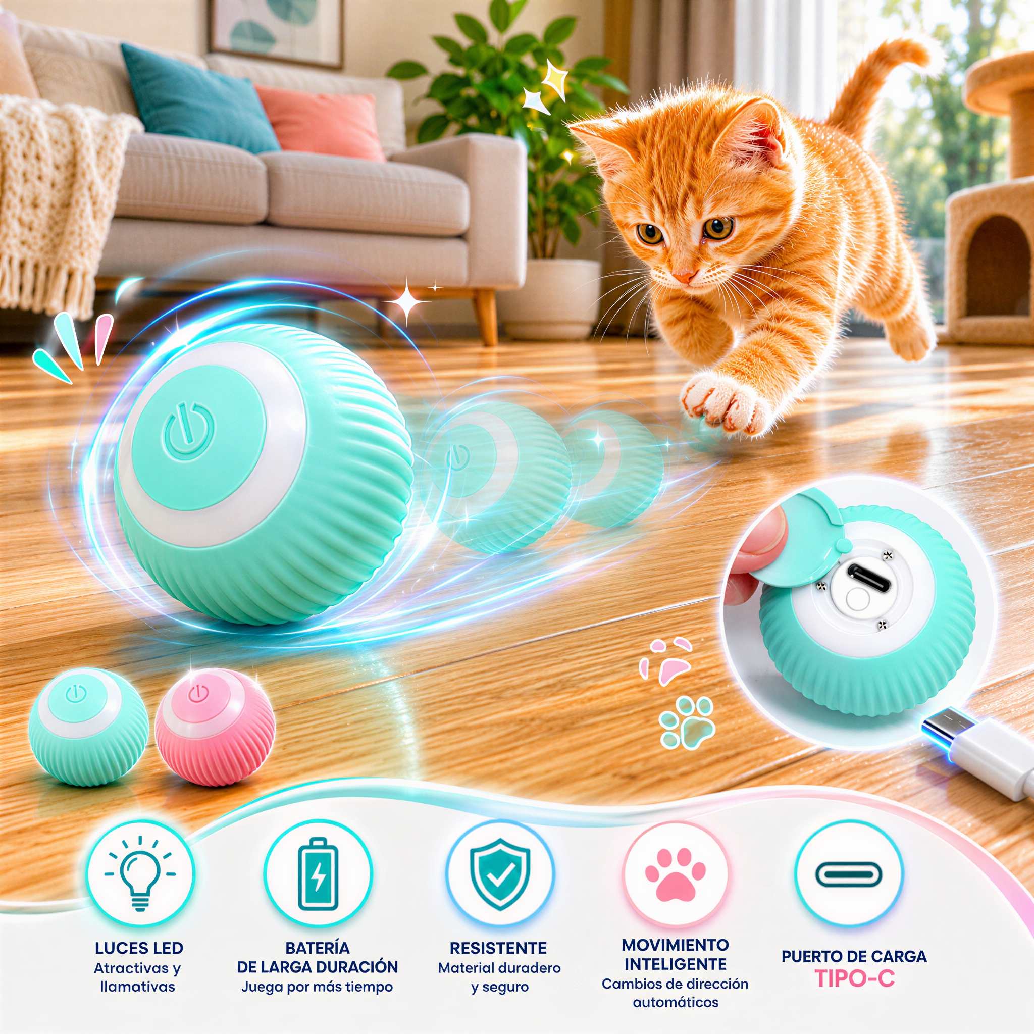 Smart Rolling Cat Ball™ | Pelota Interactiva Inteligente para Gatos con Movimiento Automático
