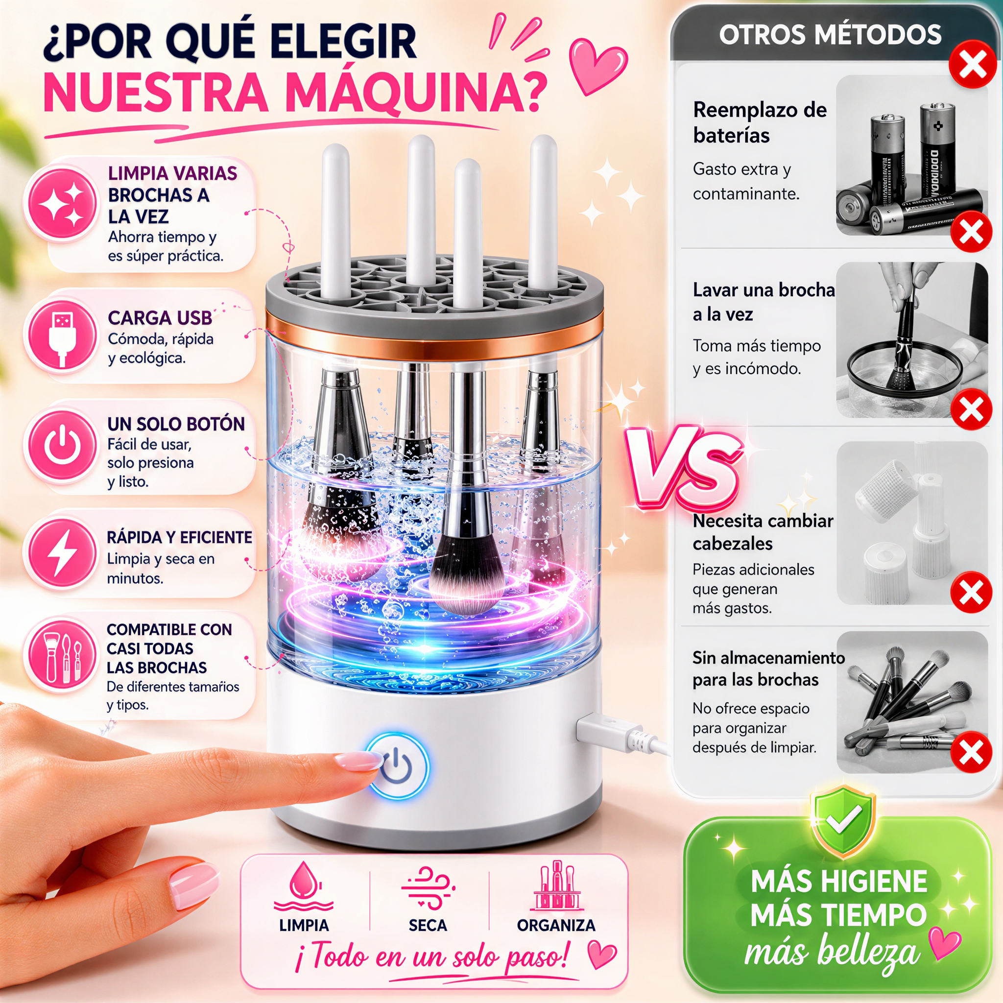 Limpiador Eléctrico de Brochas de Maquillaje USB | Limpieza Automática 7000RPM Compatible con Todas las Brochas