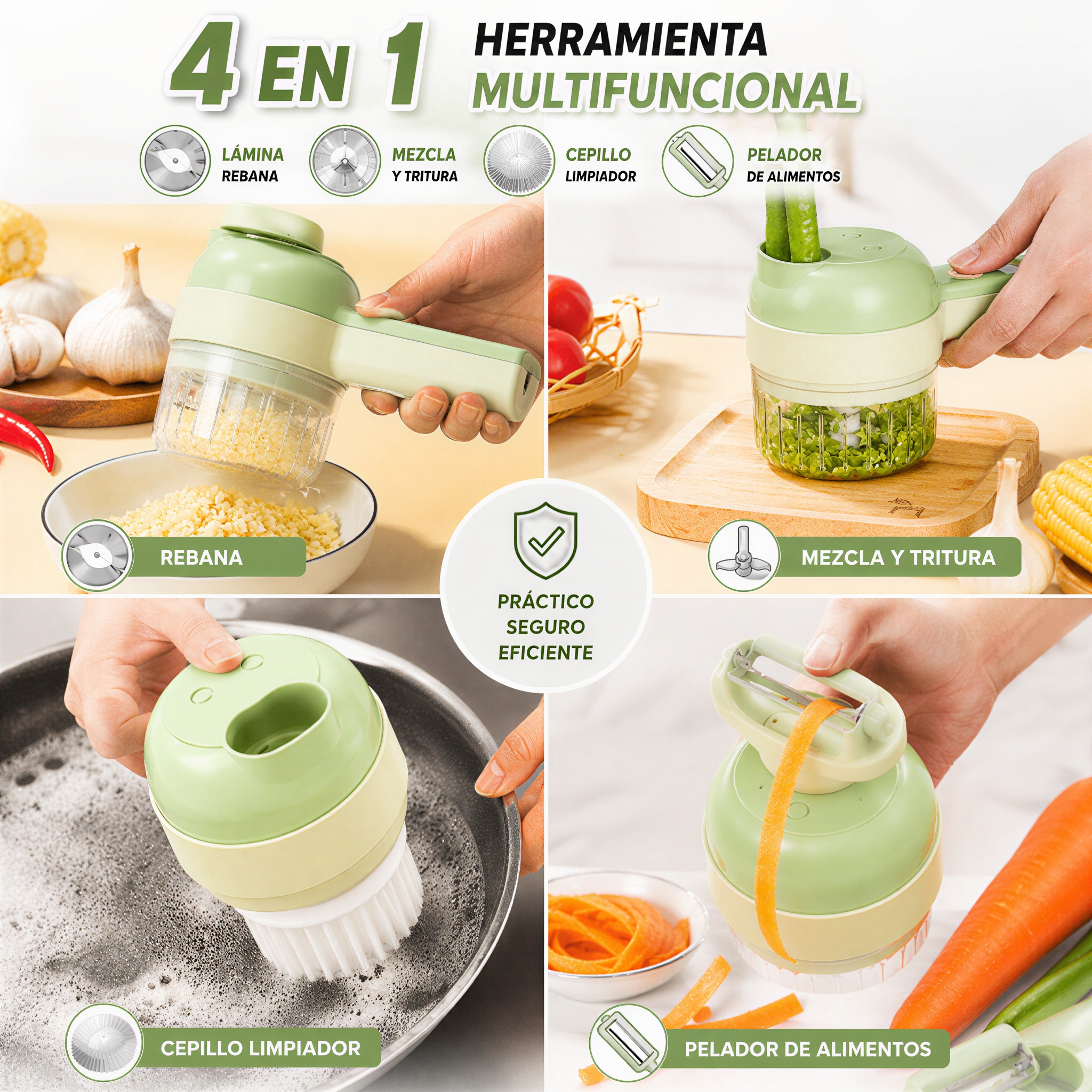 Picadora Eléctrica Multifuncional Recargable USB | Tritura Ajo, Cebolla, Chiles y Vegetales en Segundos
