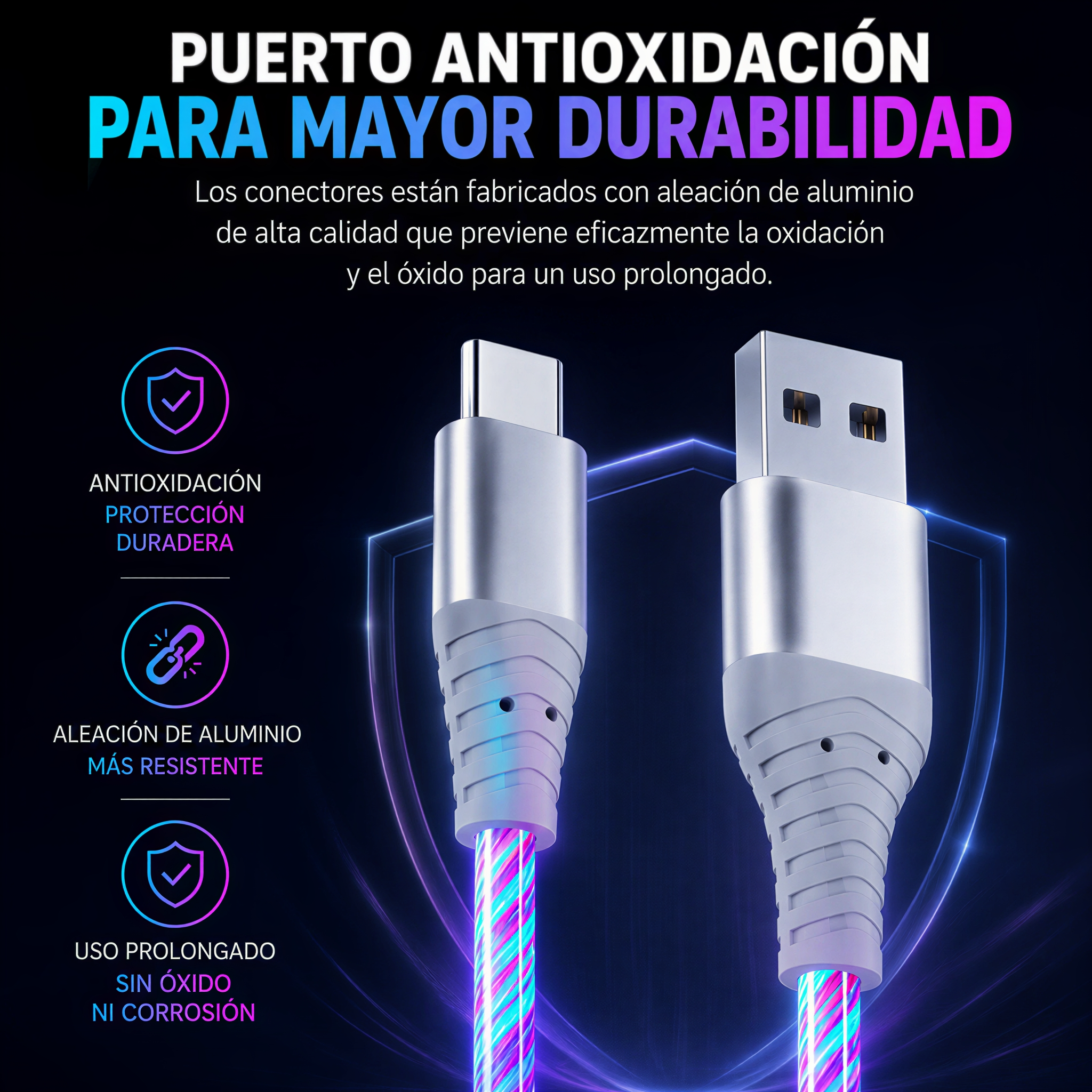 GlowCharge™ Pro – Cable LED de Carga Rápida 5A con Flujo de Luz Inteligente
