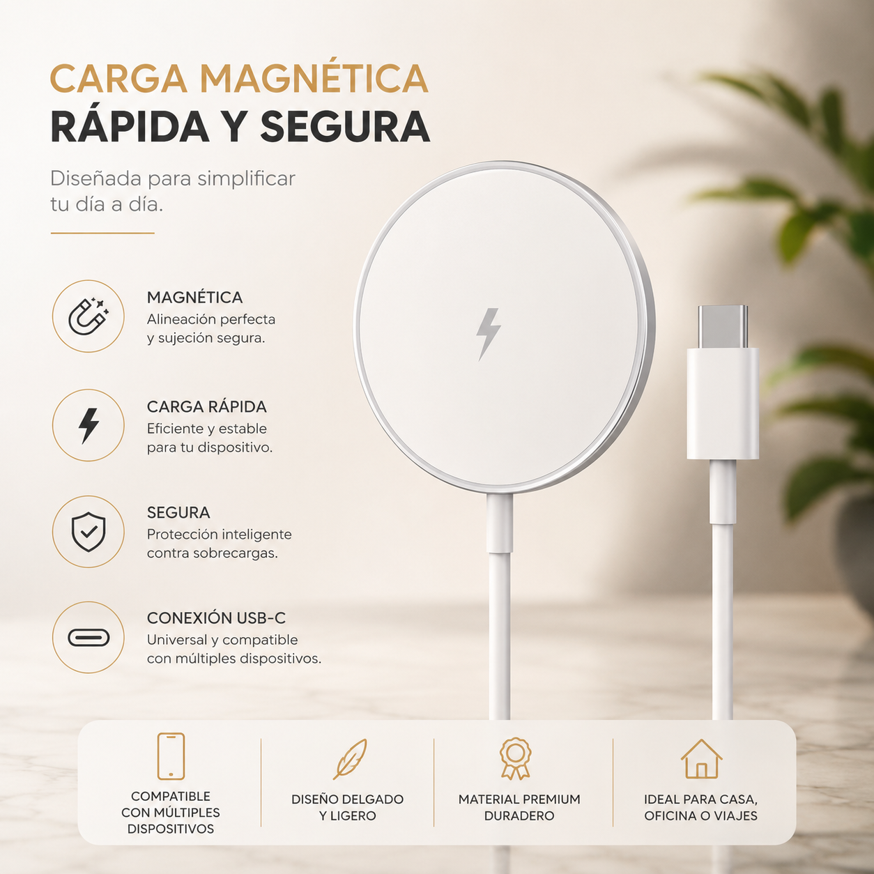 Cargador inalámbrico magnético ultradelgado